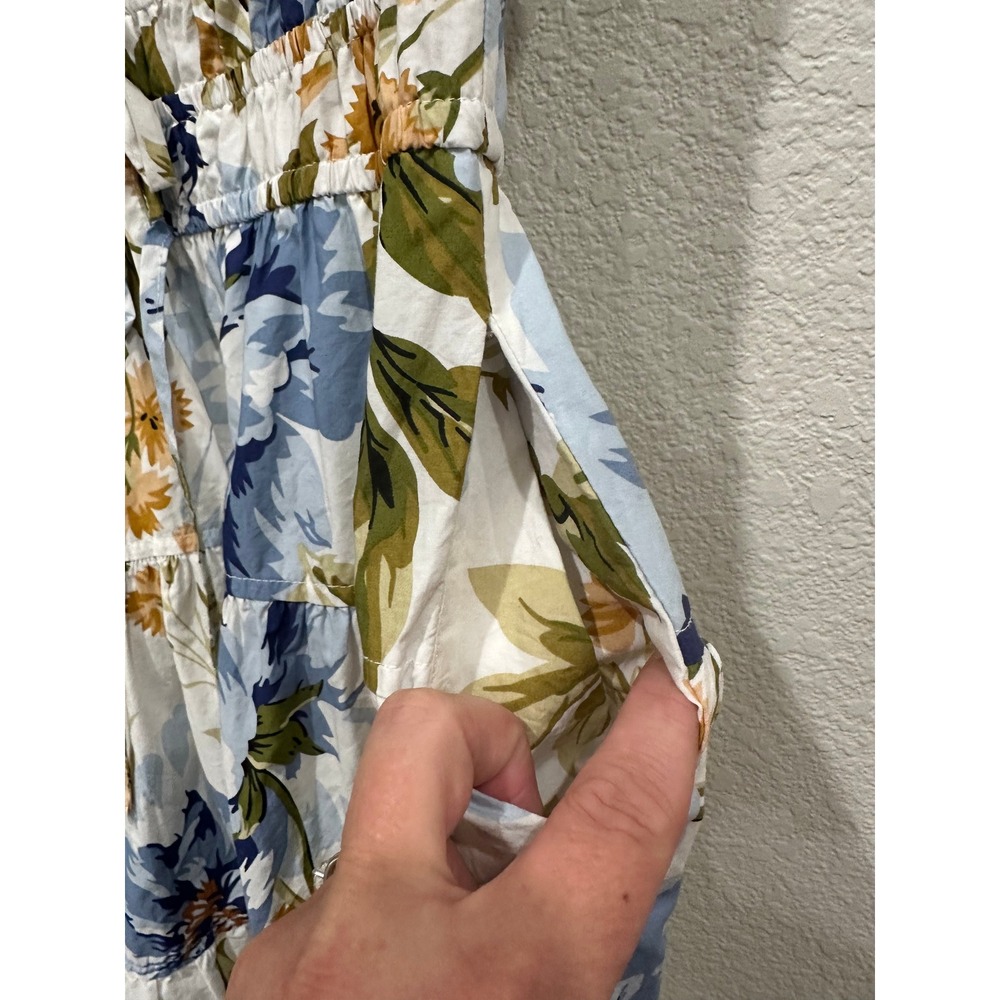 Nicole Miller New York Floral Cotton Maxi Dress Blue Yellow Smocked Waist Small - Picture 8 of 9